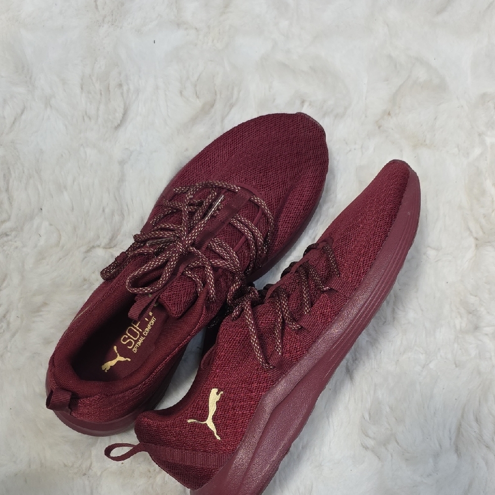 Puma Burgundy Sneakers with Gold Accents